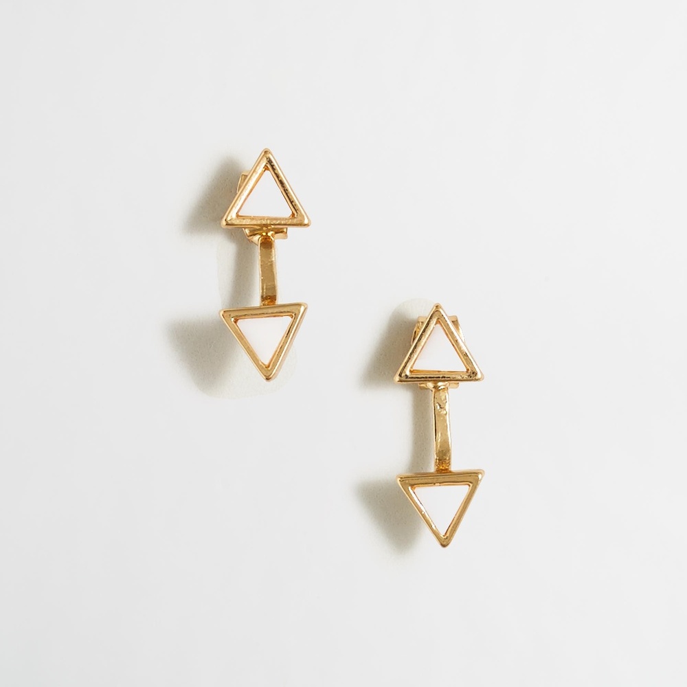 J.Crew Gold White Enamel Two Way Ear Jaceket Earrings NWT 58